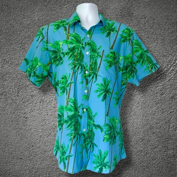 Men’s Tropical Palm Tree Button-Up Shirt | Resort Wear Vacation Vibes | Size L - Picture 1 of 13